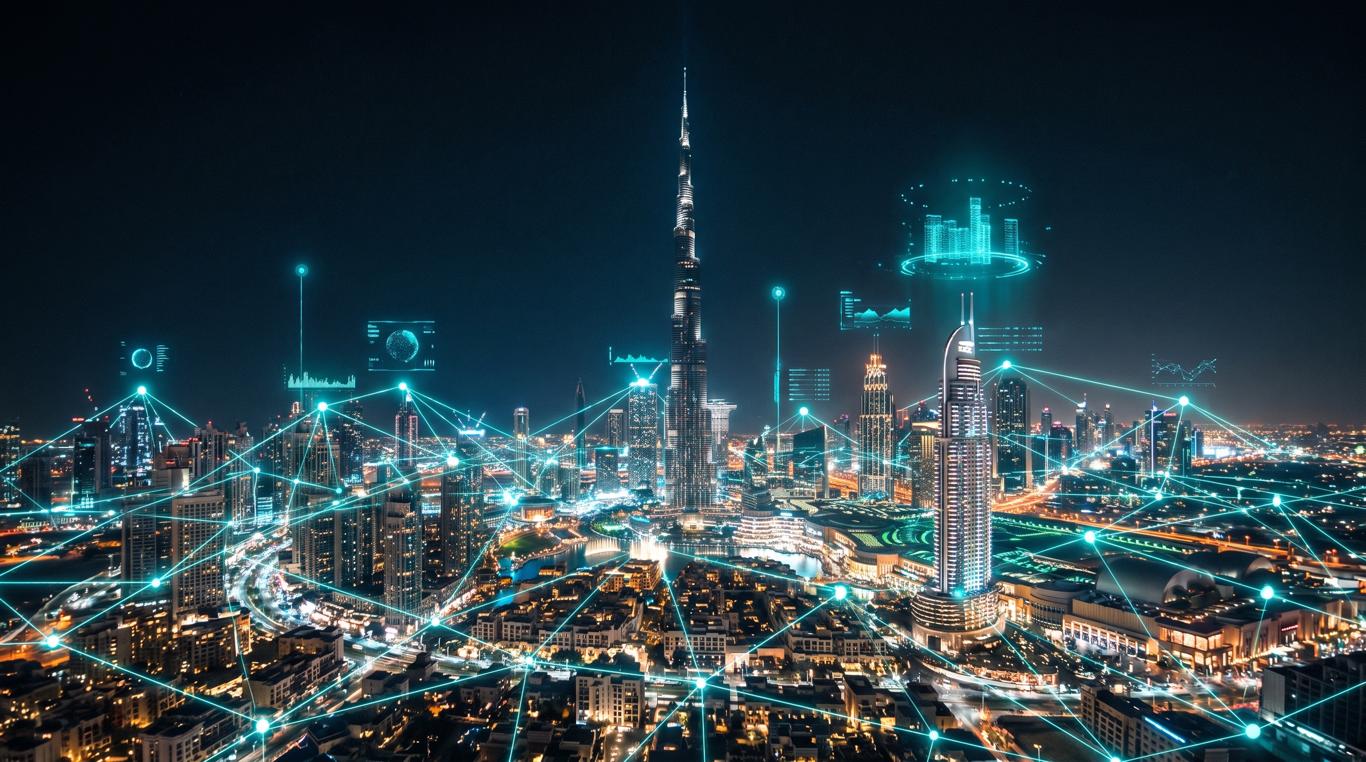 Data network over the Dubai skyline